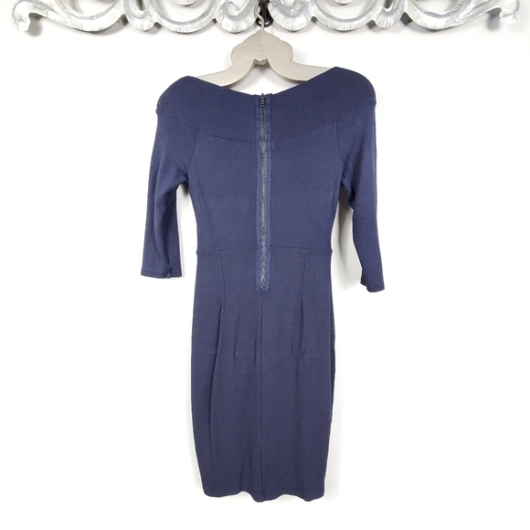 ANTHROPOLOGIE Bodycon Pencil Wrap Knot Dress Medium M Navy Blue - Picture 6 of 10